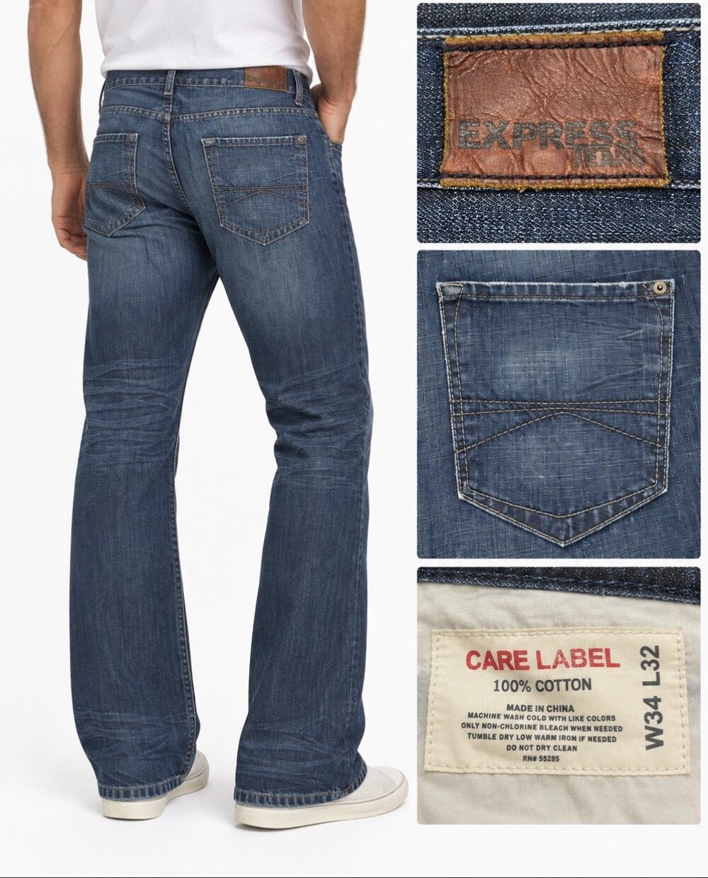 Y2K Indie Sleaze Express Jeans Kingston Classic Fit Bootcut 34 Dark Wash Indigo
